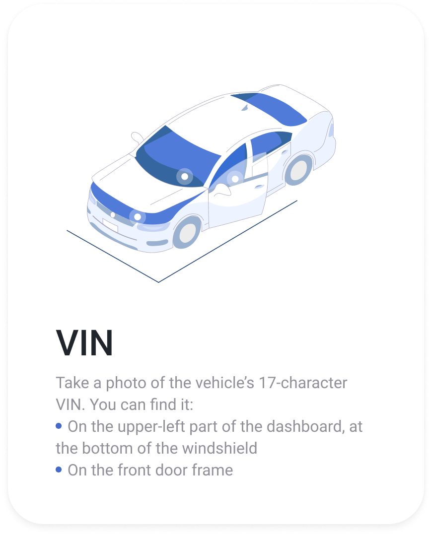 Illustration showing where to find a vehicle VIN